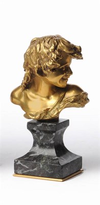 Lot 1180 - Jean Antoine Injalbert (French 1845-1933): A Gilt Bronze Bust, of a smiling child, on a green...