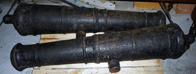 Lot 275 - A Pair of 19th Century Black Painted Cast Iron Cannon Barrels, each with ringed two stage...