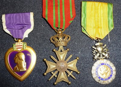 Lot 18 - Three Medals:- a Purple Heart, a Medaille Militaire and a Croix de Guerre. (3)