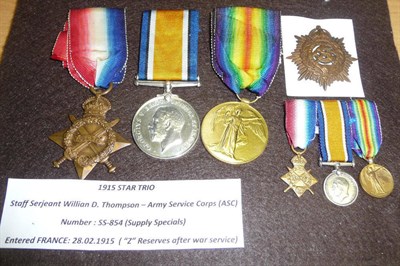 Lot 34 - A First World War Trio, to S.SJT. W.D.THOMPSON. A.S.C., comprising 1914-15 Star, British War...