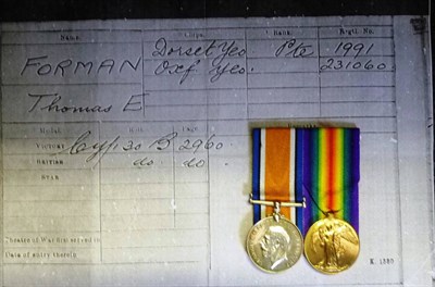 Lot 38 - A First World War Pair, to 1991 PTE.T.E.FORMAN. DORSET. YEO., comprising British War Medal and...