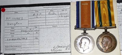 Lot 39 - A First World War Pair, to 2955 (865998) BMBR.D.MC INNES. R.A., comprising British War Medal...