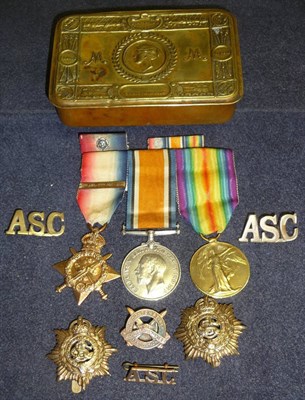 Lot 53 - A First World War  'Mons' Trio, awarded to CMT-1924 PTE. R.PEARSON. A.S.C., comprising a 1914...