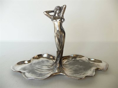 Lot 1193 - A WMF Silvered Metal Figural Twin-Compartment Visiting Card Tray, Model No.169, cast with a...