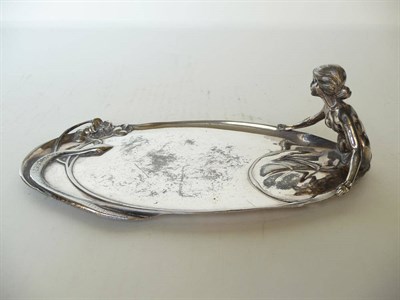 Lot 1194 - A WMF Silvered Metal Figural Visiting Card Tray, Model No.249, cast with a maiden with arms...