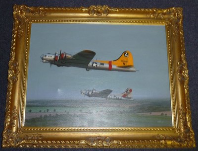 Lot 99 - Jim Hayton - Study of two B17 Flying Fortresses, including   'Sally B' in original airforce colours