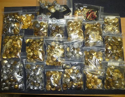 Lot 102 - A Large Quantity of Buttons, mainly brass, white metal and staybrite, including Military, RAF,...