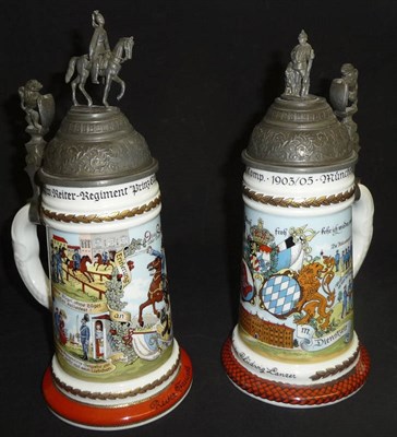 Lot 107 - A German Porcelain Cavalry Beerstein, printed and painted with  scenes related to the 1....