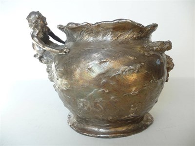 Lot 1197 - An Art Nouveau Continental Silvered Pewter Wine Cooler, applied in relief with a water nymph...