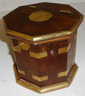 Lot 119 - A 19th Century `Coast Guard' Mahogany Box, of octagonal form, bound with brass, the half hinged...