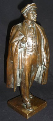 Lot 121 - S K Sychev - a Bronze Figure of Lenin, standing on a rectangular plinth engraved in Russian...