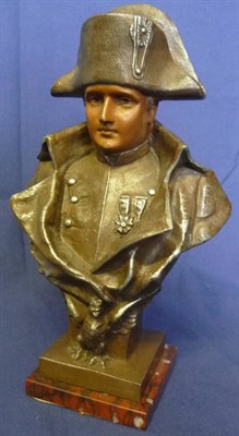 Lot 124 - After P Rigual - a French Cold Painted Spelter Bust of Napoleon Bonaparte, wearing bicorn hat,...