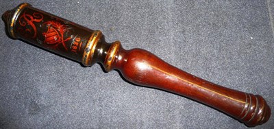 Lot 126 - A George IV Mahogany Truncheon, the short cylindrical head with stepped domed top, painted with the
