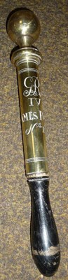 Lot 127 - A Brass Truncheon/Tipstaff, with globular knop, the ring turned cylindrical body engraved GR...