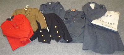 Lot 140 - R.A.F. Uniforms,  comprising a greatcoat, a Size.11 O.A. jacket and trousers, a Dress Blouse...