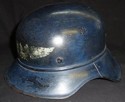 Lot 146 - A German Third Reich Luftshutz 'Gladiator' Style Helmet, blue painted two piece, with silvered...