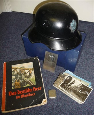 Lot 149 - A German Third Reich RLB Gladiator Style Black Helmet, with blue and silver RLB and star decal,...