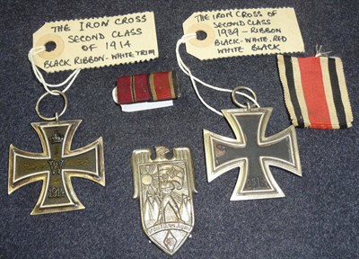 Lot 150 - A German 1914 Iron Cross, second class; a German Third Reich Iron Cross, second class,...
