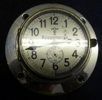 Lot 154 - A Rare German Third Reich Kriegsmarine Officer's Timepiece, the 6cm silvered dial with arabic...