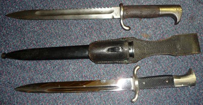 Lot 158 - A German Third Reich Fire Officer's Bayonet, with private issue saw-back steel blade stamped...