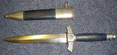 Lot 171 - A German Third Reich NSFK Flyer's Dagger, the double edge steel blade with medial ridge, etched...