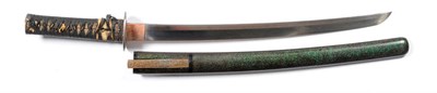Lot 181 - A Mid-18th Century Japanese Wakizashi, the 42cm steel blade with one piece copper habaki, (tang...