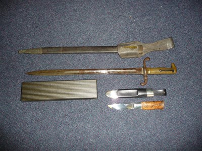 Lot 183 - A German Model 1871 "Seitengewehr" Bayonet, with brass mounted leather scabbard and leather frog; a
