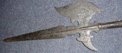 Lot 200 - A Victorian Cast Iron Halberd Head in 17th Century Style, the double edge blade with central medial