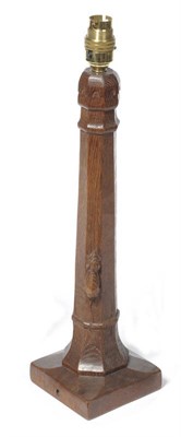 Lot 1208 - A Robert "Mouseman" Thompson Oak Table Lamp, of facetted octagonal column form, adzed all over,...