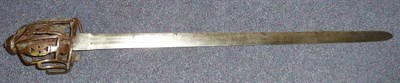 Lot 221 - An Early 18th Century Scottish Basket Hilted Broadsword, with 75.5cm double edge steel blade,...