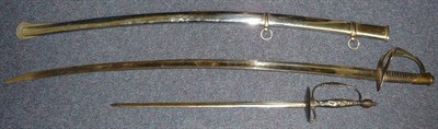 Lot 238 - A US Model 1860 Light Cavalry Sword, with 90cm single edge broad fullered steel blade, brass...