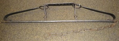 Lot 240 - A Wrought Iron Bear Trap, the 32cm jaws with nine teeth, with securing chain, 115cm long