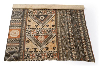 Lot 323 - A Fijian Tapa (Bark Cloth) Funerary Throw, the central field decorated with four panels of...