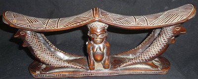 Lot 327 - Lot subject to VAT on the hammer price A Kuba, Congo Carved Wood Double Headrest, with diaper...