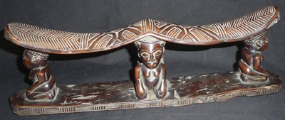 Lot 328 - Lot subject to VAT on the hammer price A Kuba, Congo Carved Wood Double Headrest, with diaper...