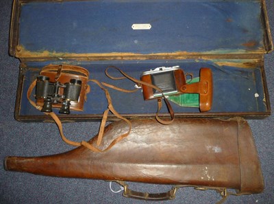 Lot 338 - A Stitched Leather Shotgun Case, with blue baize lined interior, the inner cover with ivorine label