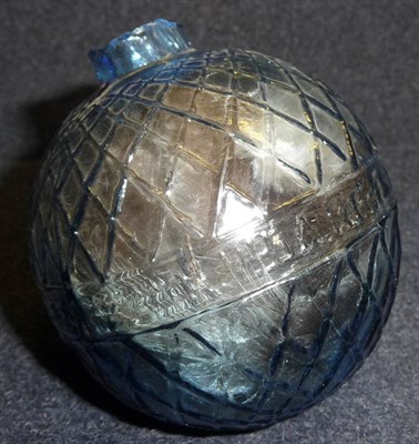 Lot 343 - A Rare Blue Glass Target Ball, of globular form, with diaper moulded decoration, and filled...