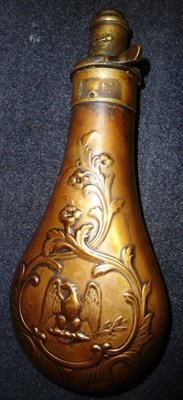 Lot 350 - A United States Flask Company Copper Powder Flask, embossed with an eagle perched within a...