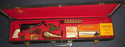 Lot 355 - Various Accessories, including a black crinkle enamel metal double shotgun case, 91cm by 21cm...