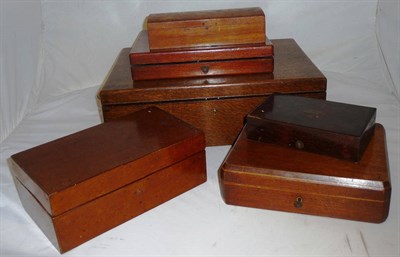 Lot 356 - Six Wood Boxes, suitable for conversion to pistol cases, comprising one in rosewood, three oak, one