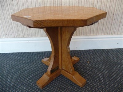 Lot 1223 - A Robert "Mouseman" Thompson Oak Octagonal Coffee Table, on a cruciform base, with carved mouse...