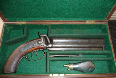 Lot 392 - A 19th Century Percussion Cap Over and Under Double Barrel Howdah Pistol by John Blissette, London