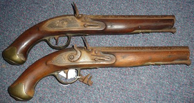 Lot 402 - A Pair of Early 19th Century English Flintlock Service Pistols, each with 22.5cm steel barrel...