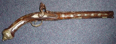 Lot 410 - A Late 18th/Early 19th Century Continental Flintlock Holster Pistol, the 31.5cm steel barrel inlaid