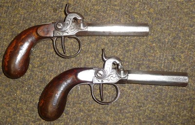 Lot 415 - A Pair of 19th Century Belgian Percussion Cap Pistols, each with 7.5cm octagonal turn-off steel...