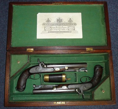 Lot 421 - A Pair of 19th Century Percussion Cap Duelling/Officer's  Pistols, each with  18.5cm octagonal...