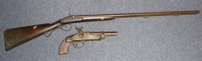 Lot 435 - A 19th Century Percussion Cap Double Barrel Sporting Gun, the walnut half stock with steel...