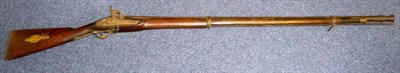 Lot 448 - A 19th Century Indian Percussion Cap Musket, the barrel with spool shape muzzle, two band...