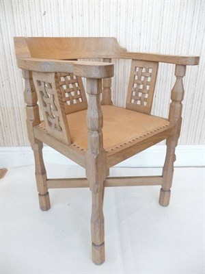 Lot 1231 - A Robert "Mouseman" Thompson Oak Monk's Chair, curved back with shaped arms over three lattice...