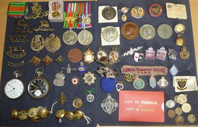 Lot 4 - A Quantity of Medals and Militaria, including Second World War pair and four miniatures, a...